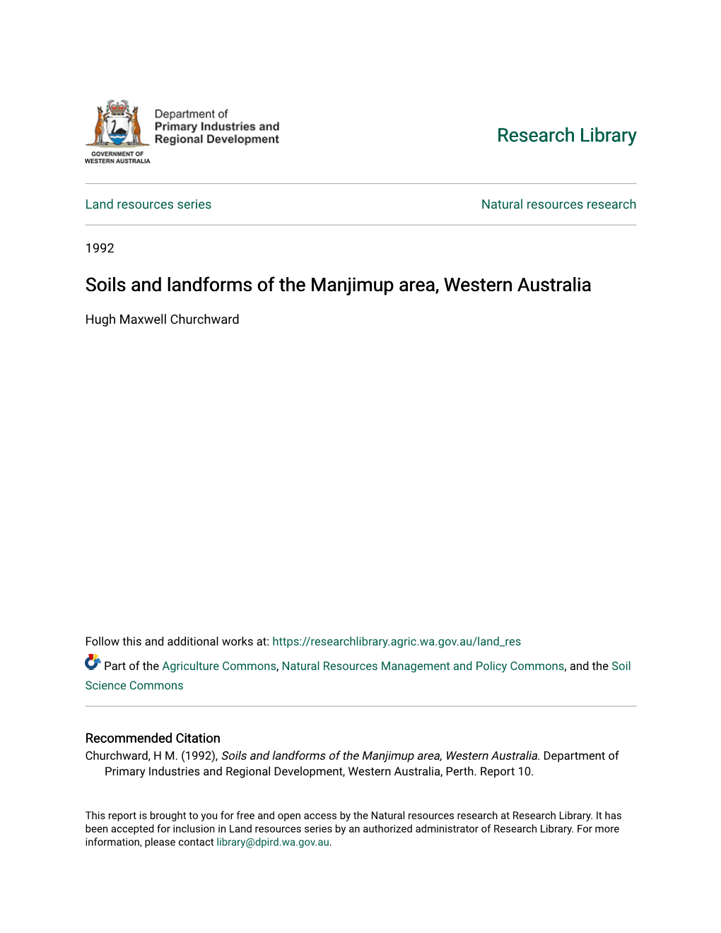 Soils and Landforms of the Manjimup Area, Western Australia