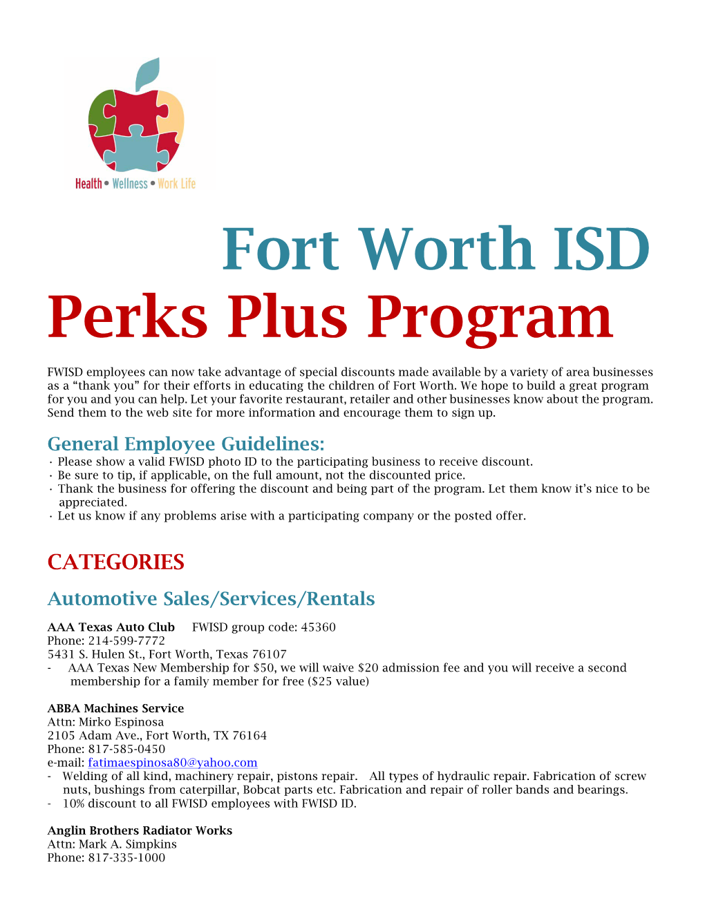 Fort Worth ISD Perks Plus Program