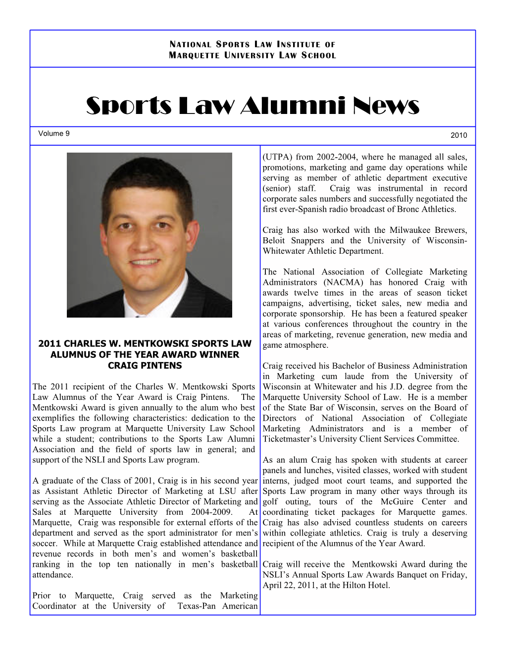 Sports Law Alumni News