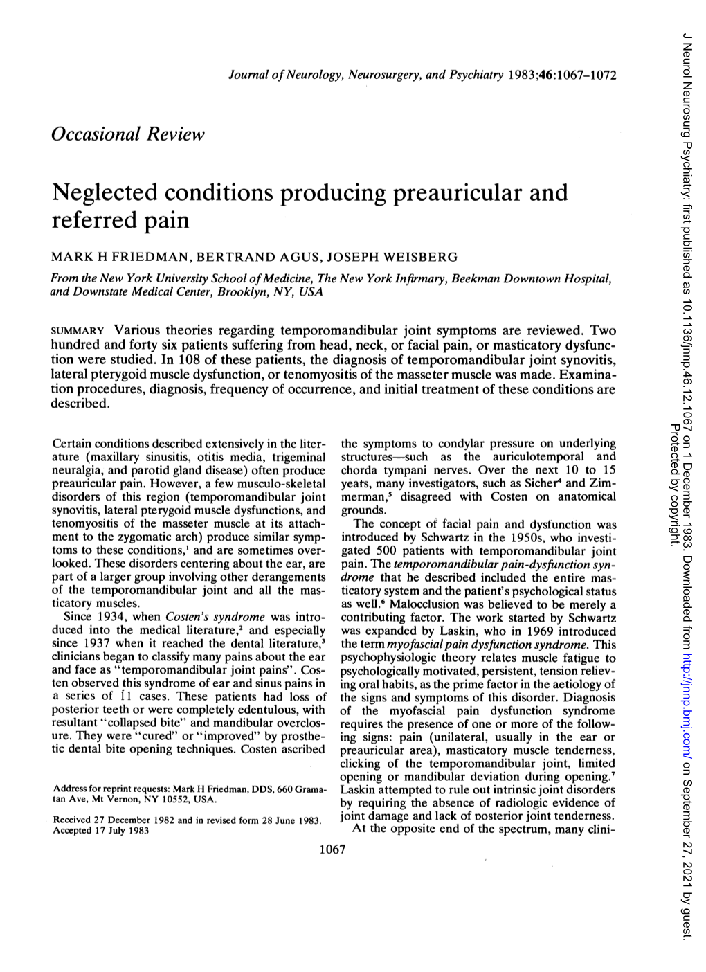 Neglected Conditions Producing Preauricular and Referred Pain