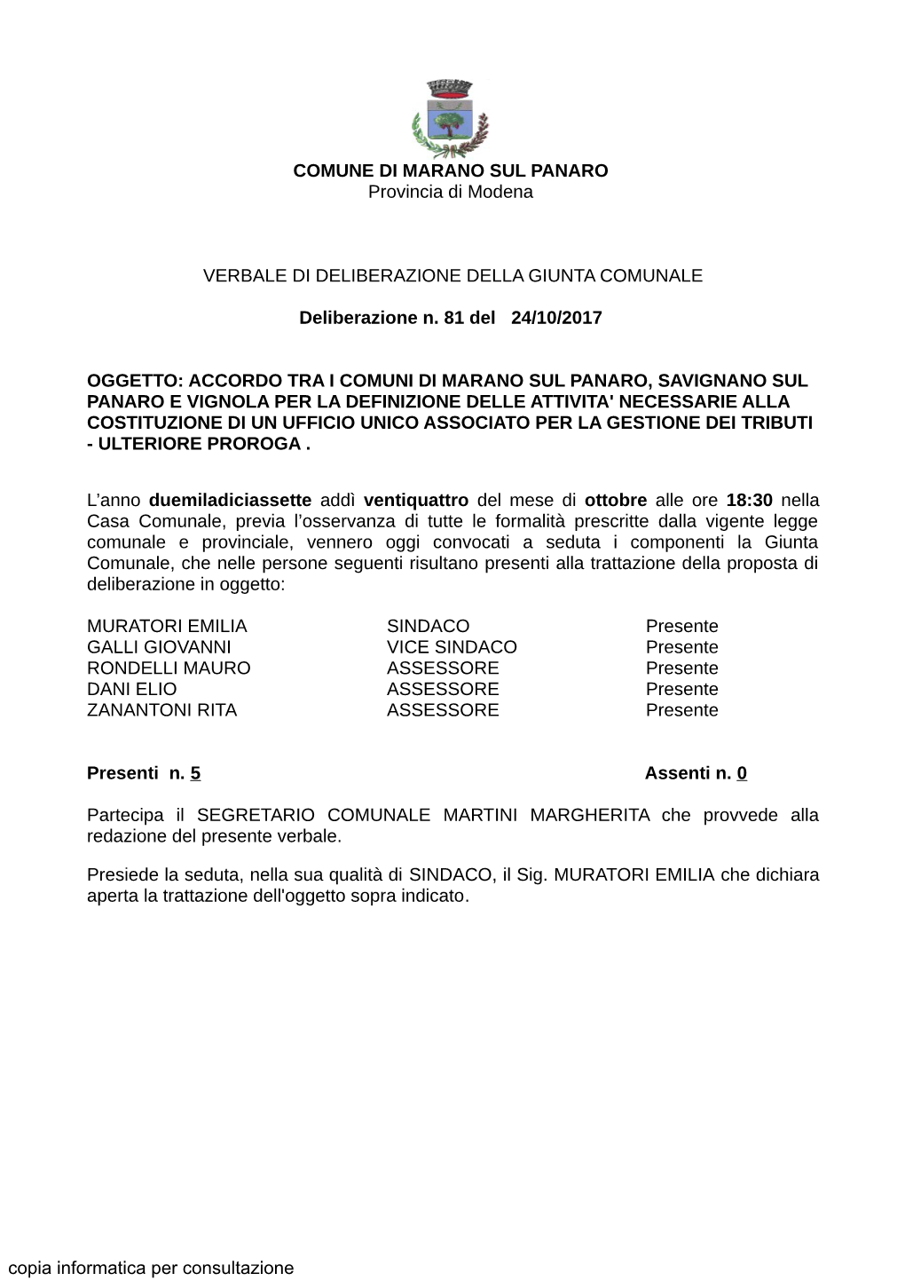 COMUNE DI MARANO SUL PANARO Provincia Di Modena