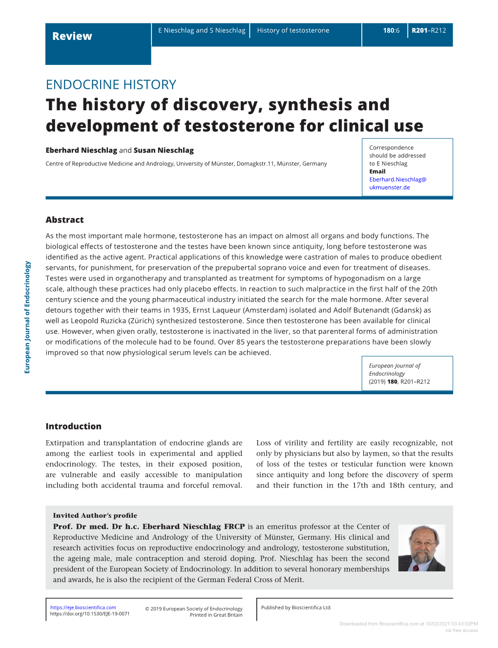 The History of Discovery, Synthesis and Development of Testosterone For