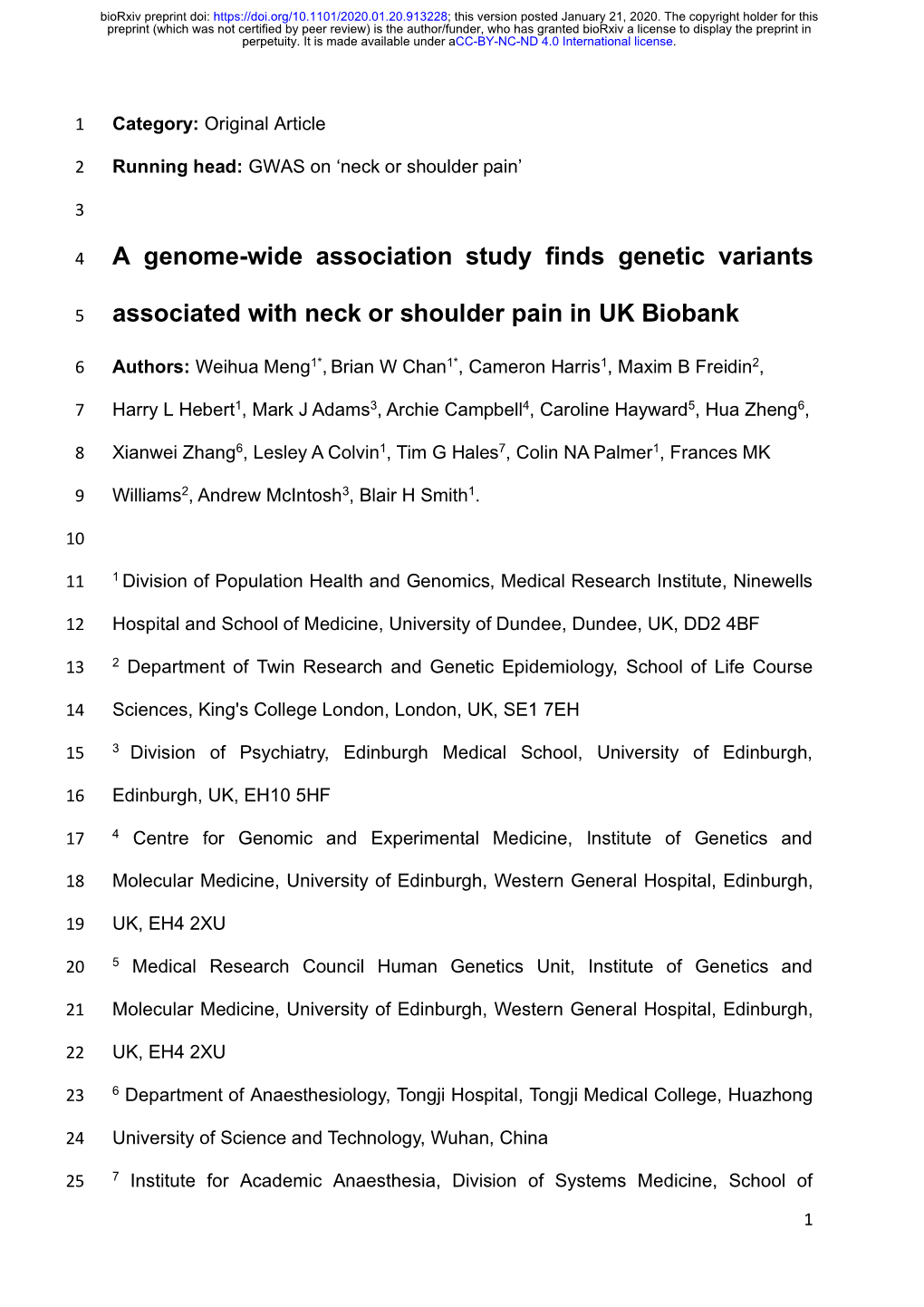 A Genome-Wide Association Study Finds Genetic Variants