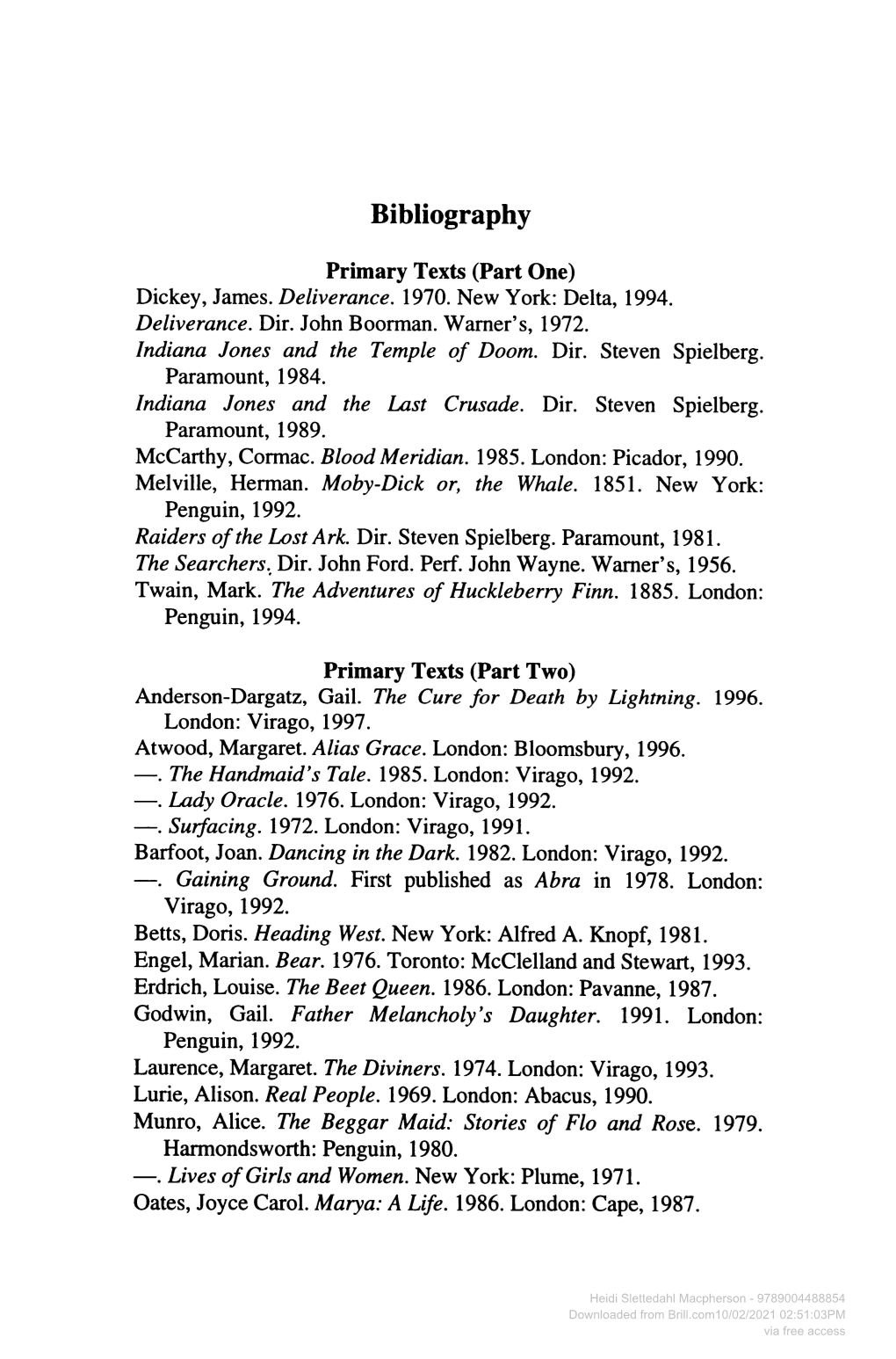 Downloaded from Brill.Com10/02/2021 02:51:03PM Via Free Access Bibliography 237 Olsen, Tillie