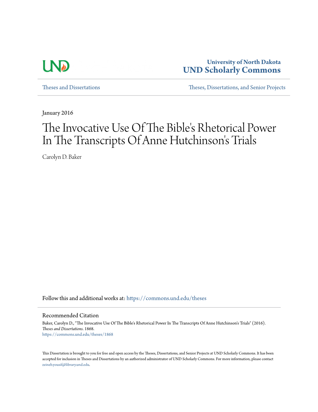 The Invocative Use of the Bible's Rhetorical Power in the Transcripts of Anne Hutchinson's Trials