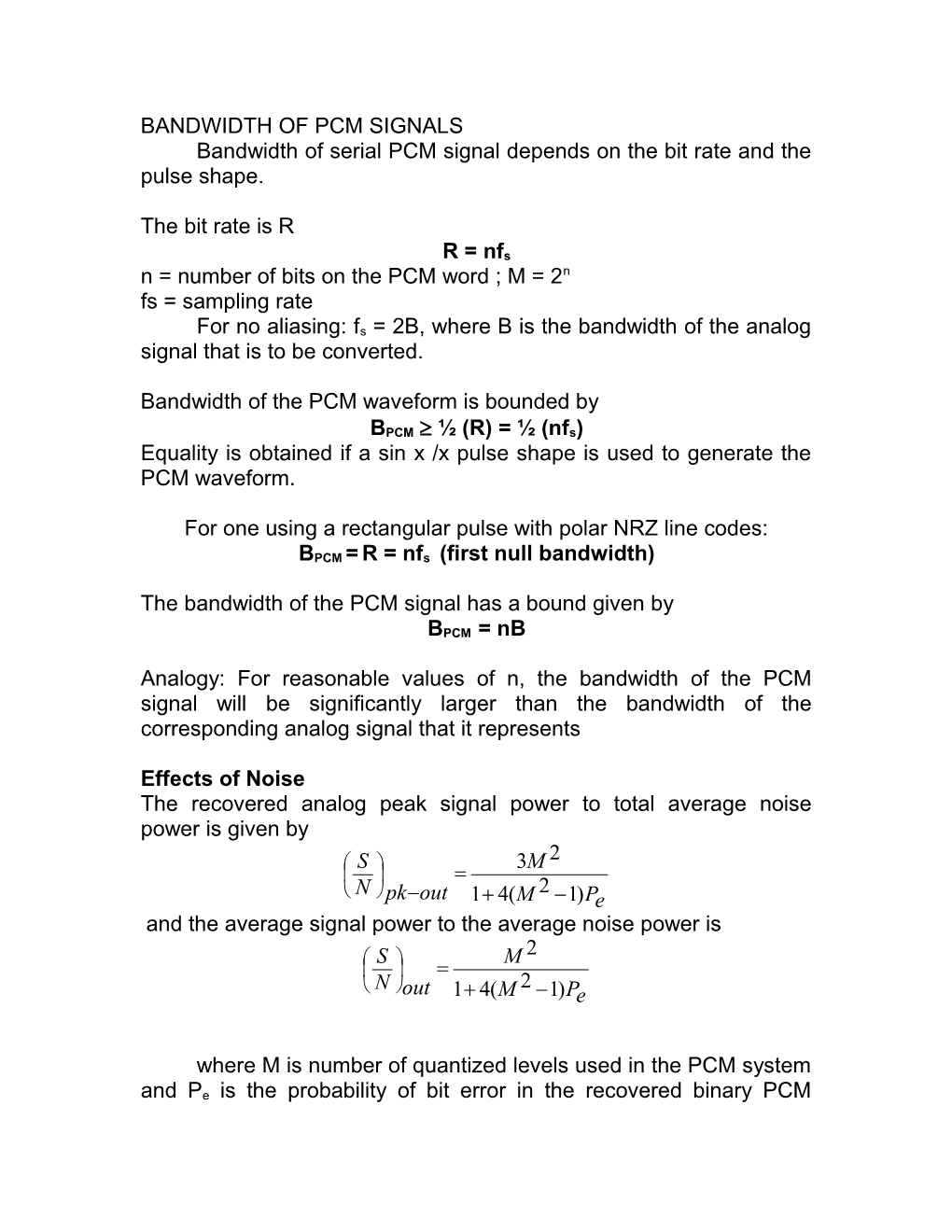 Bandwidth of Pcm Signals