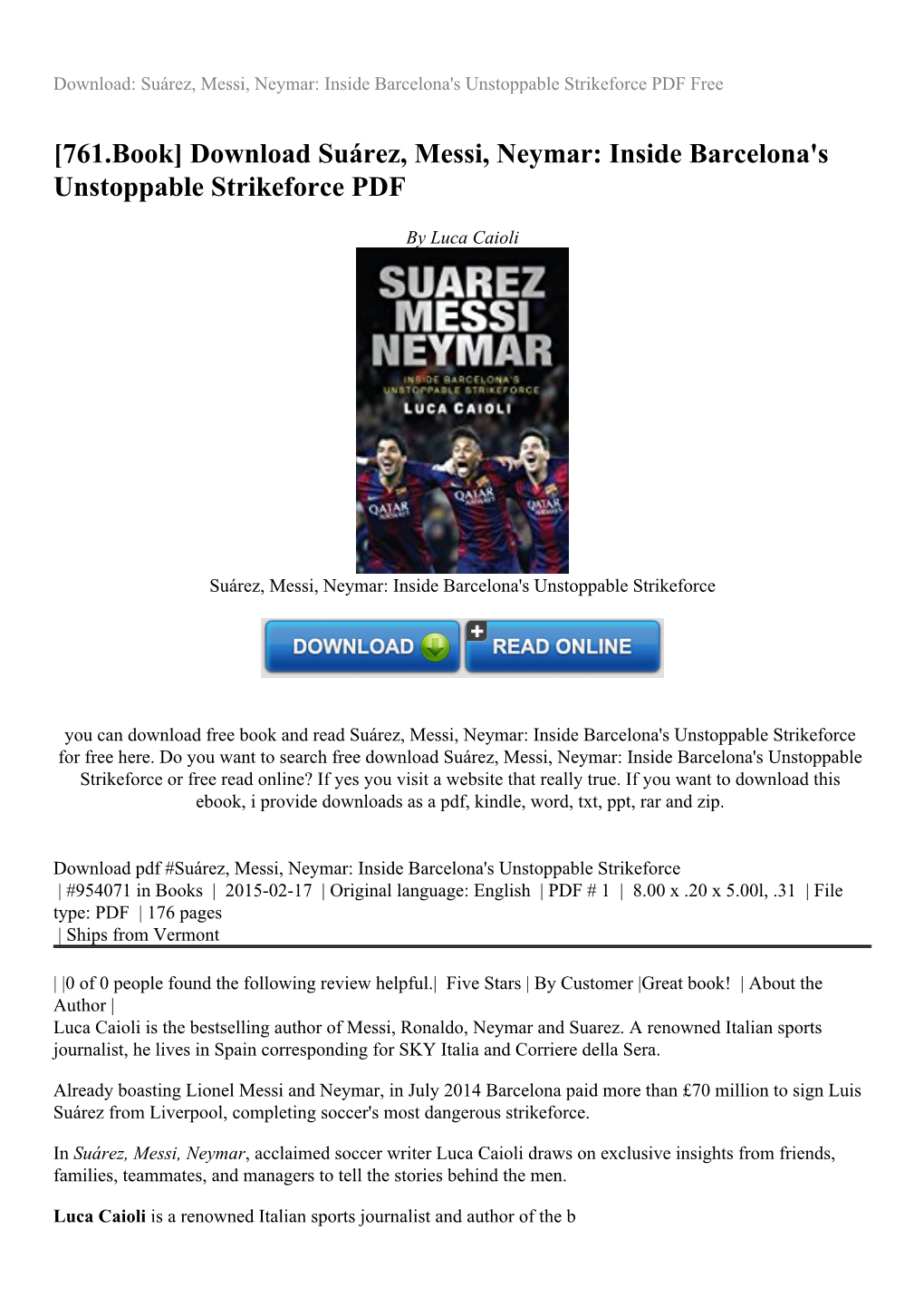 Download Suárez, Messi, Neymar: Inside Barcelona's Unstoppable Strikeforce PDF