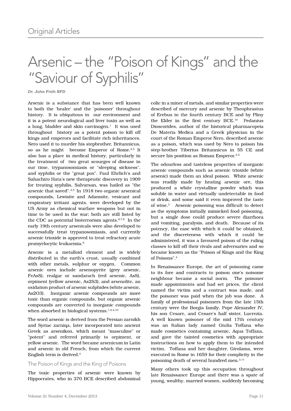 Arsenic – the “Poison of Kings” and the “Saviour of Syphilis” Dr