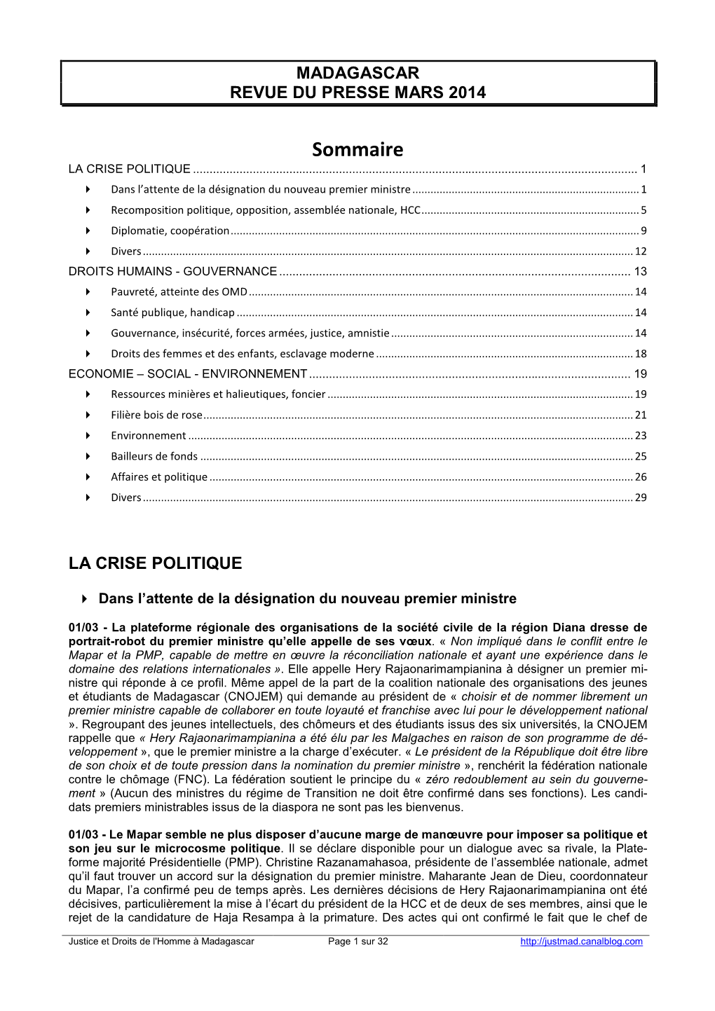 Revue De Presse Madagascar