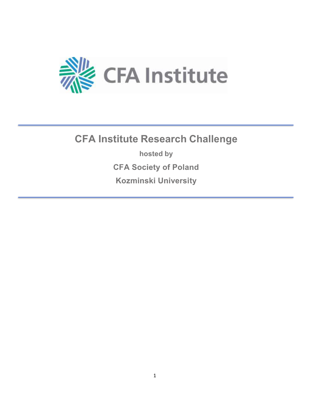 CFA Institute Research Challenge Hosted by CFA Society of Poland Kozminski University