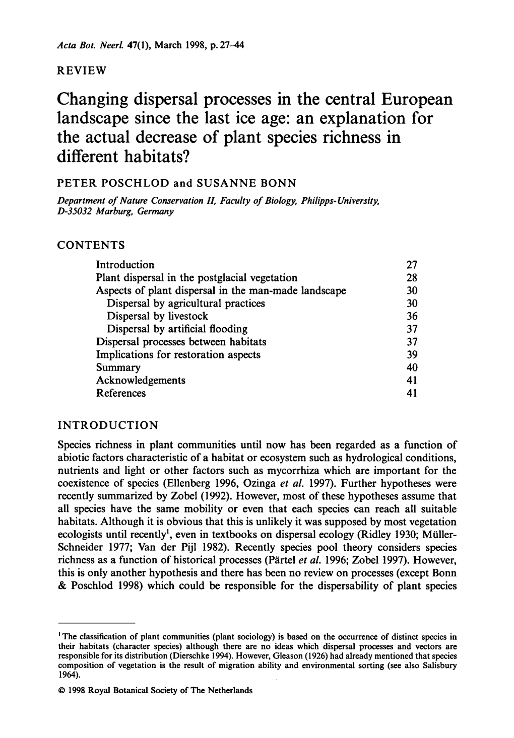 Changing Dispersal Explanation for Plant Species