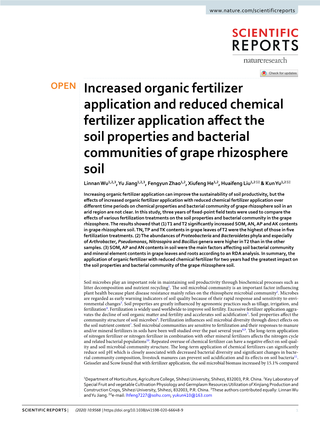 Increased Organic Fertilizer Application and Reduced Chemical