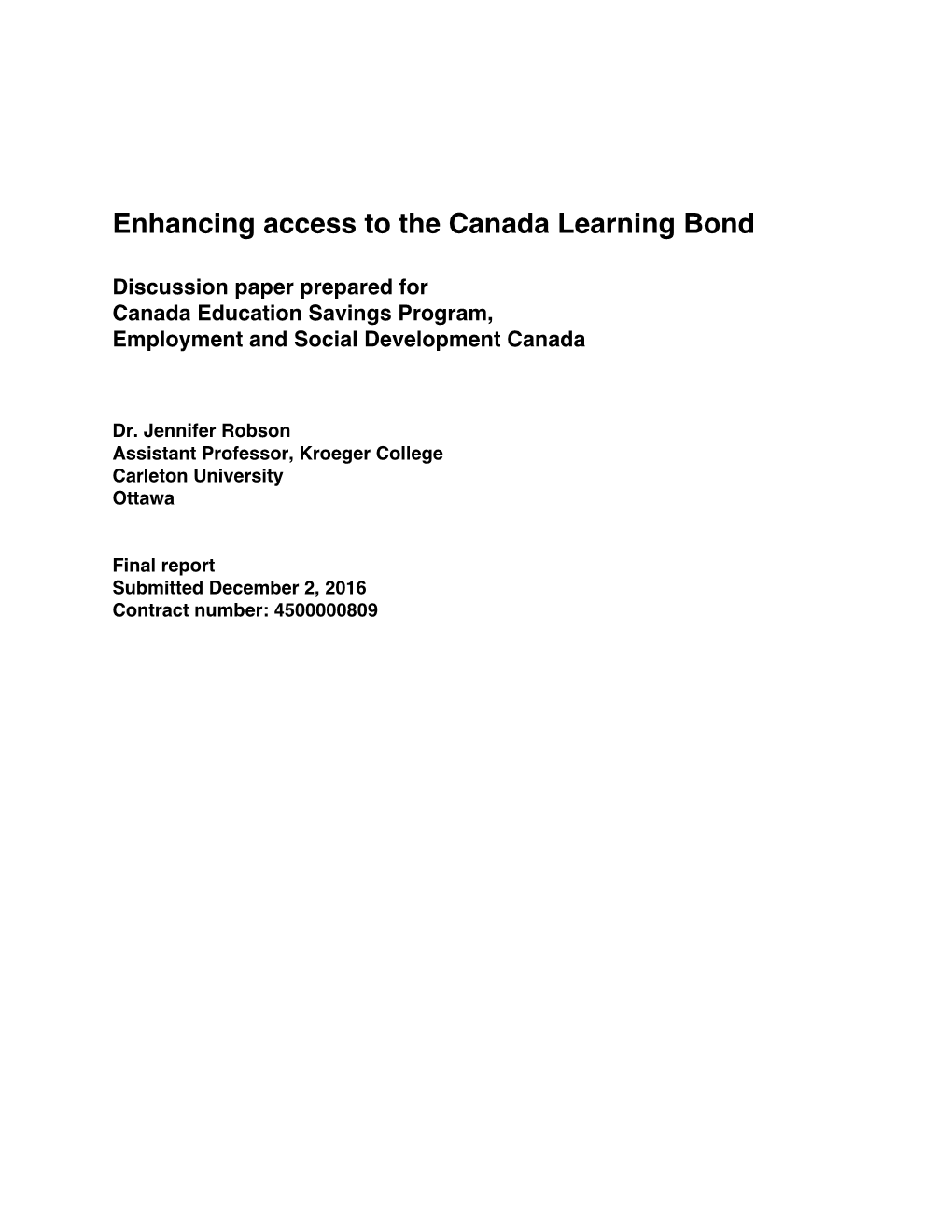 Enhancing Access to the Canada Learning Bond