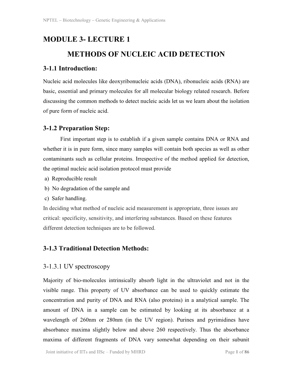 Module 3- Lecture 1 Methods of Nucleic Acid Detection