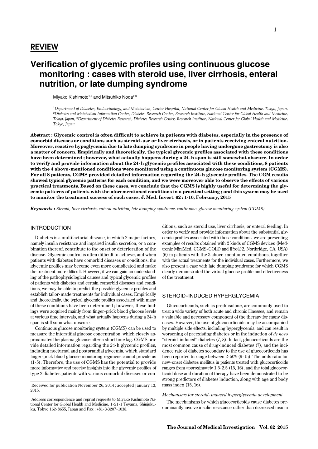 Verification of Glycemic Profiles Using Continuous Glucose Monitoring : Cases with Steroid Use, Liver Cirrhosis, Enteral Nutrition, Or Late Dumping Syndrome