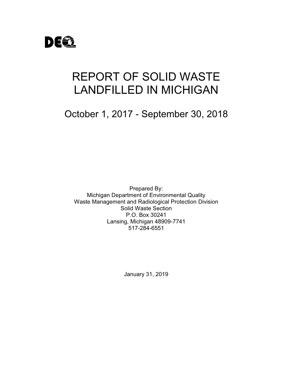 2018 Report on Solid Waste Landfilled in Michigan
