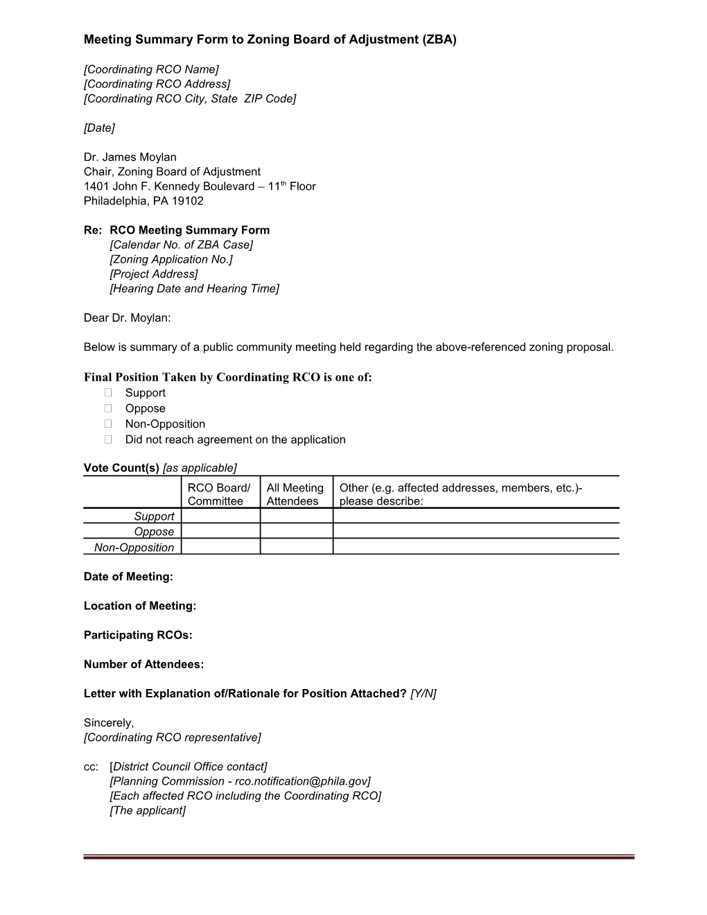 Meeting Summary Template Form