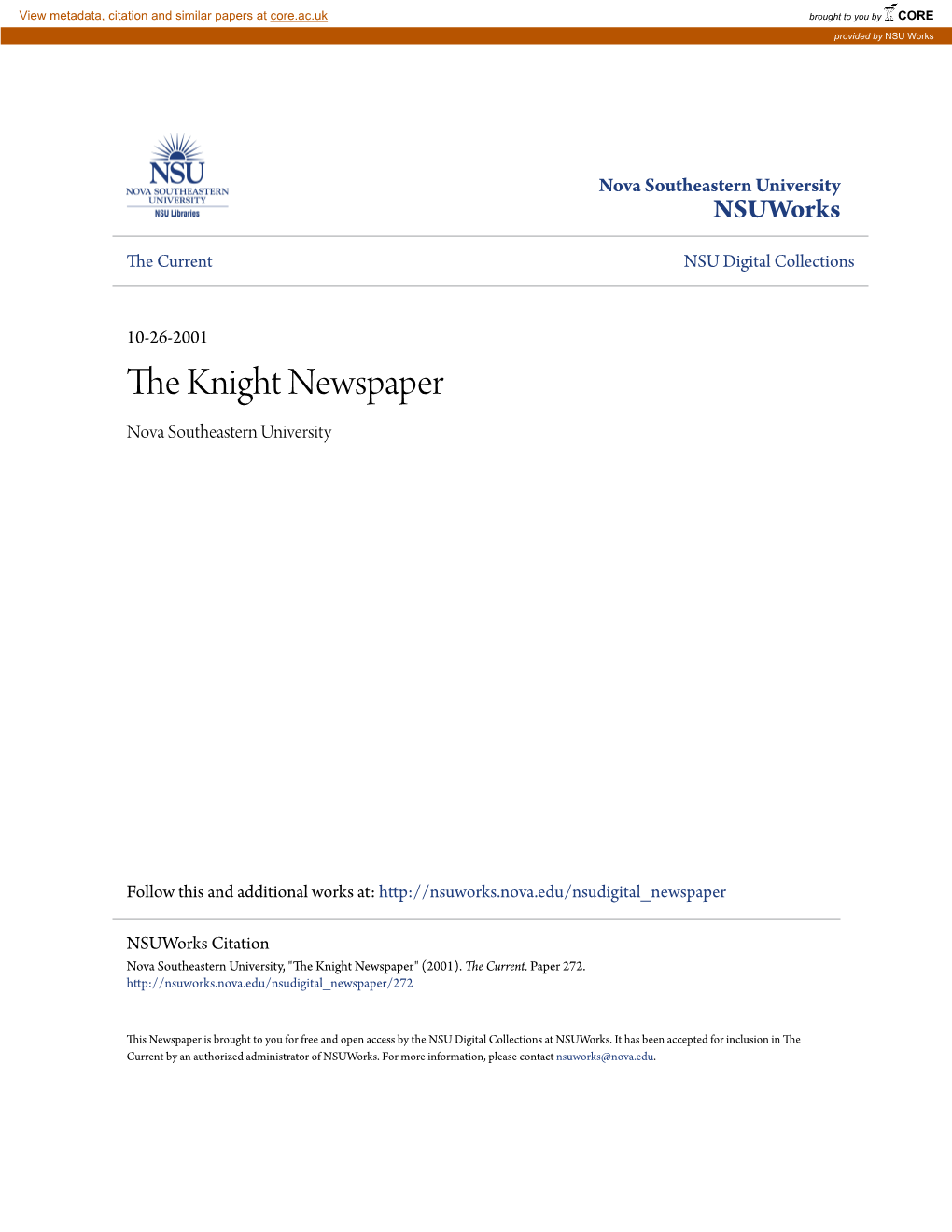 The Knight Newspaper Nova Southeastern University