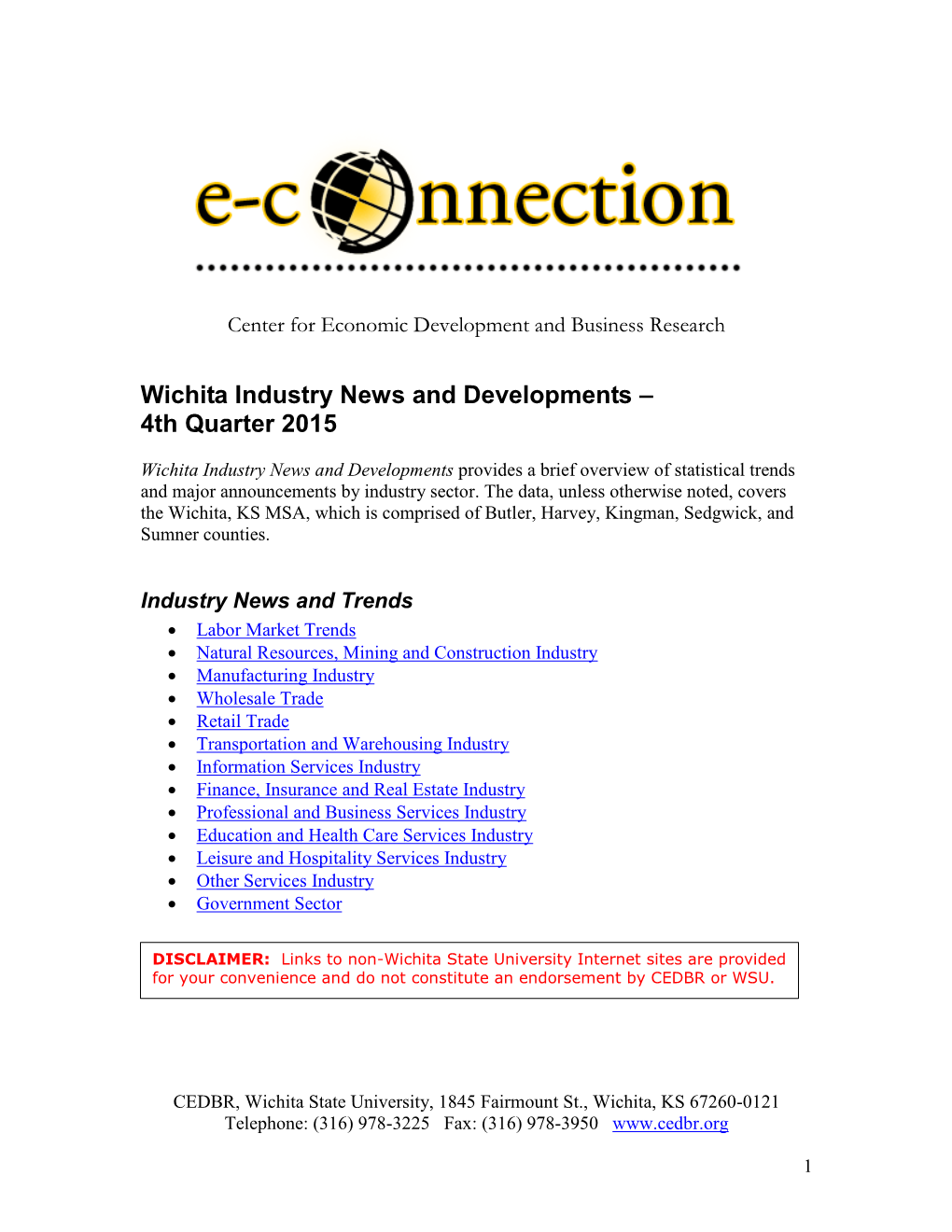 Wichita Industry News and Developments – 4Th Quarter 2015