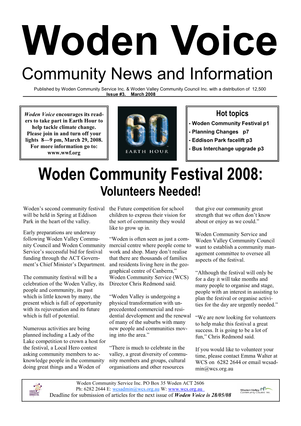 Woden Community Festival 2008: Volunteers Needed!