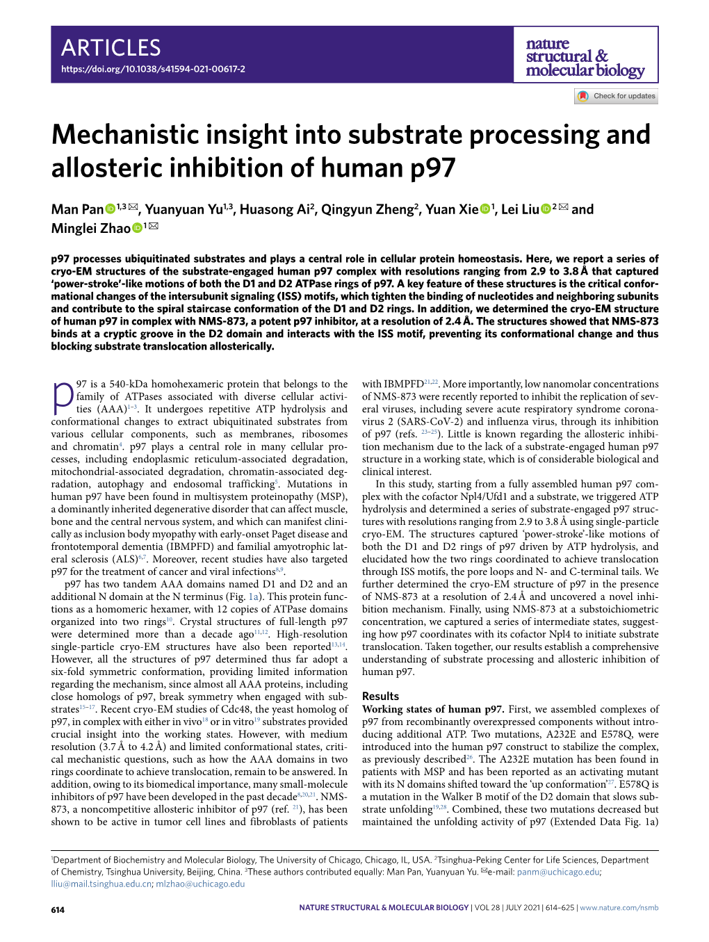 Mechanistic Insight Into Substrate Processing and Allosteric Inhibition of Human P97