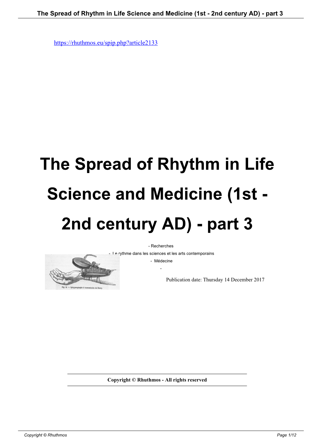 The Spread of Rhythm in Life Science and Medicine (1St - 2Nd Century AD) - Part 3