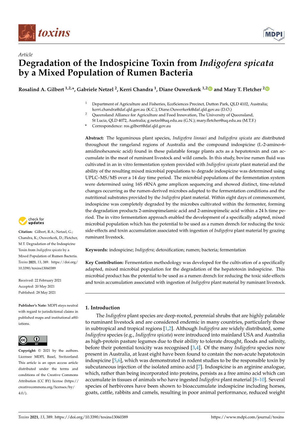 Degradation of the Indospicine Toxin from Indigofera Spicata by a Mixed Population of Rumen Bacteria