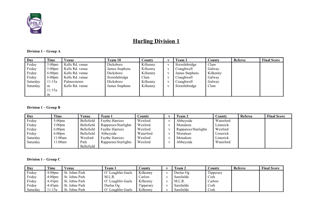 Hurling Division 1 s1