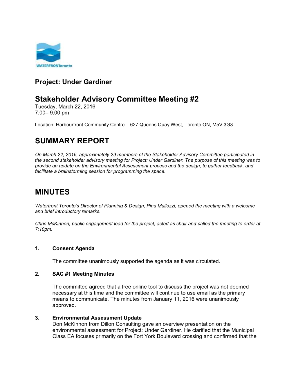 Stakeholder Advisory Committee Meeting #2 SUMMARY REPORT