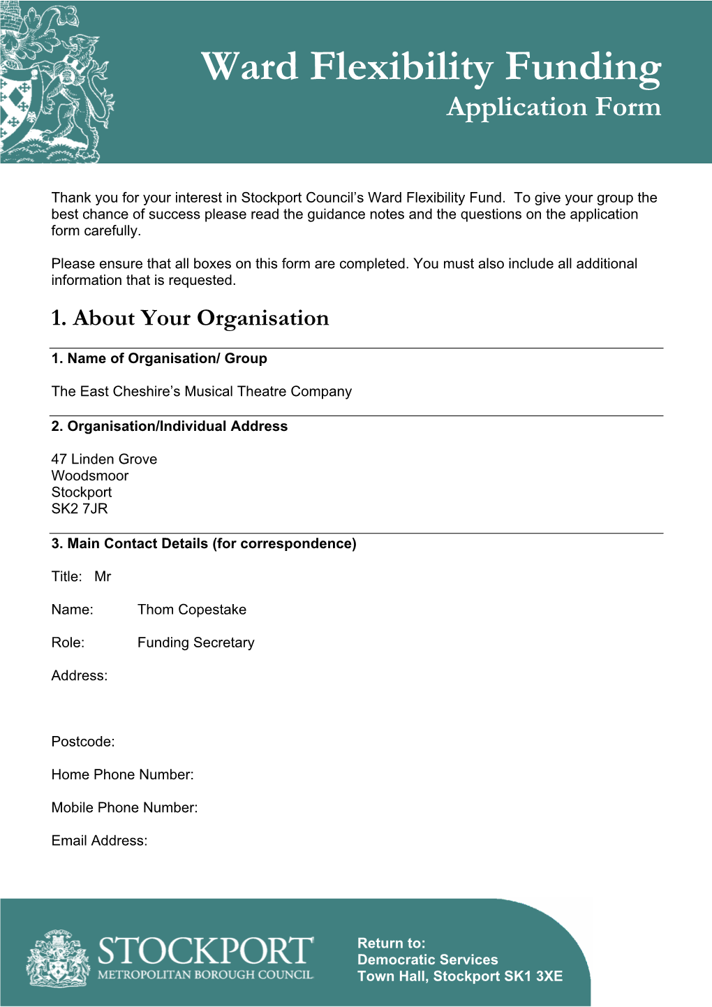 Ward Flexibility Funding Application Form