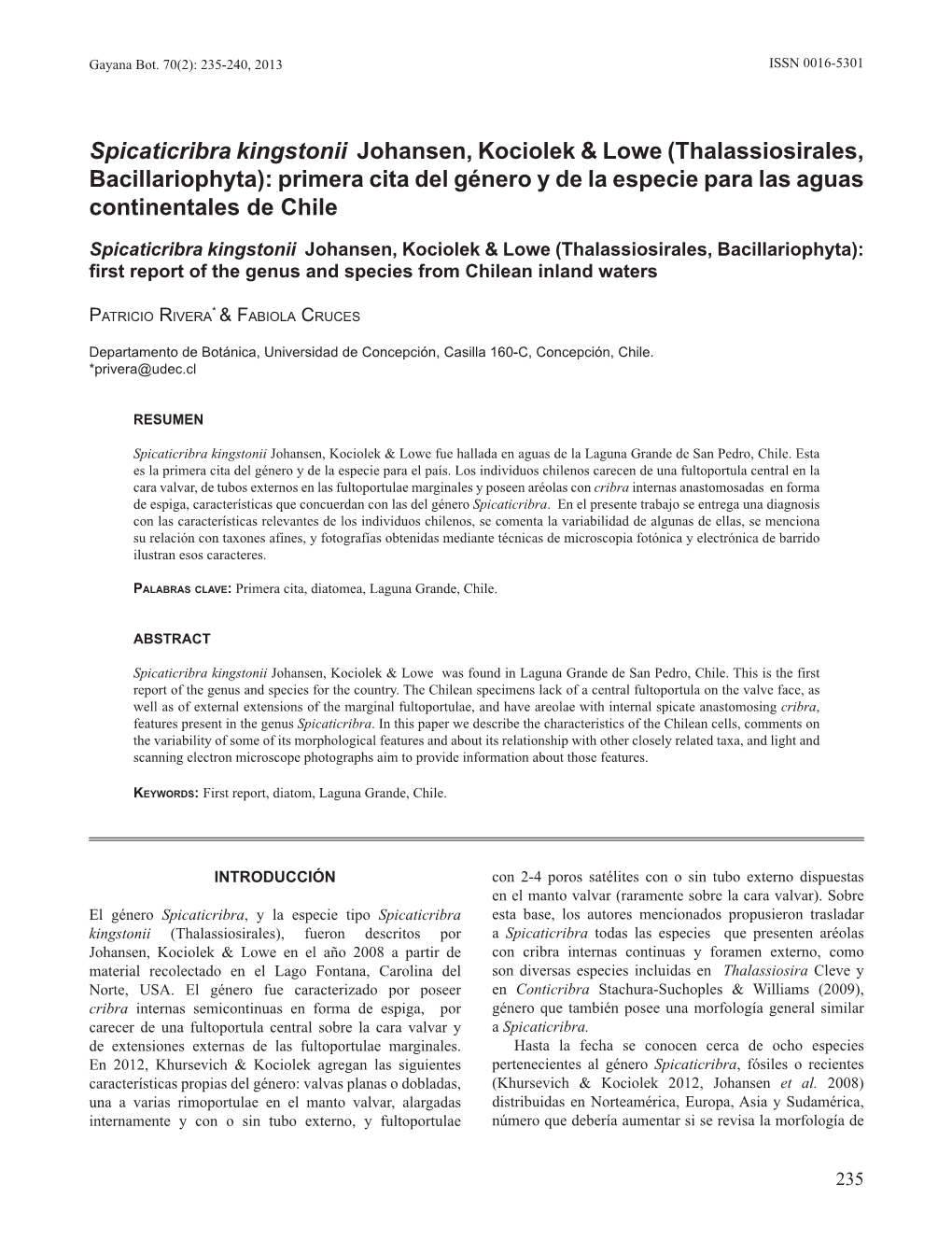 Spicaticribra Kingstonii Johansen, Kociolek & Lowe (Thalassiosirales