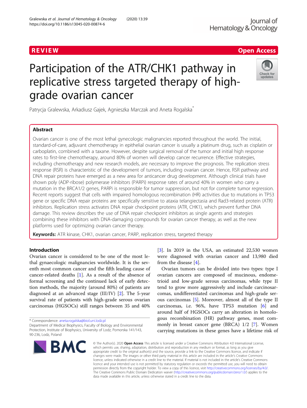 Participation of the ATR/CHK1 Pathway in Replicative Stress