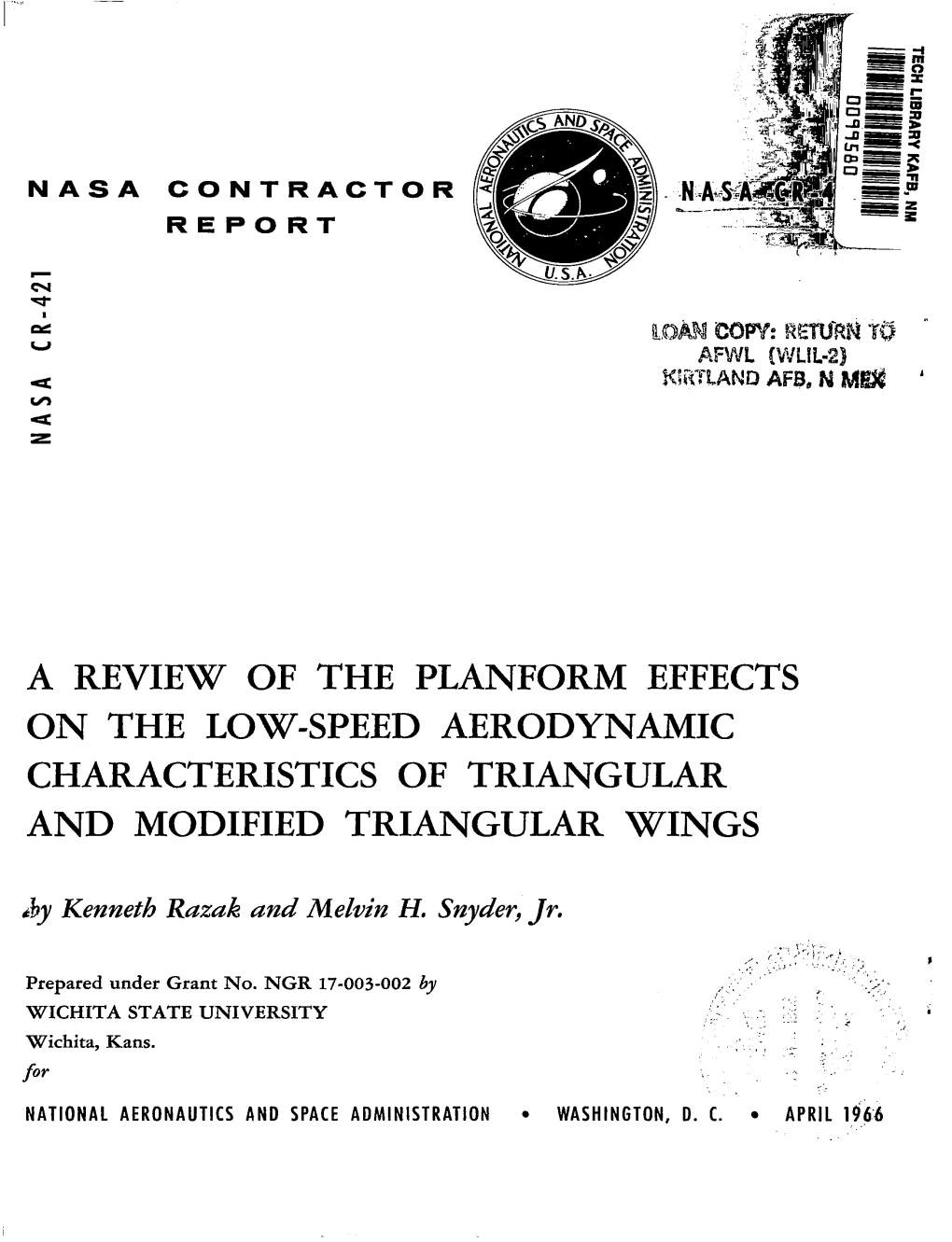 A Review of the Planform Effects on the Low-Speed Aerodynamic Characteristics of Triangular and Modified Triangular Wings