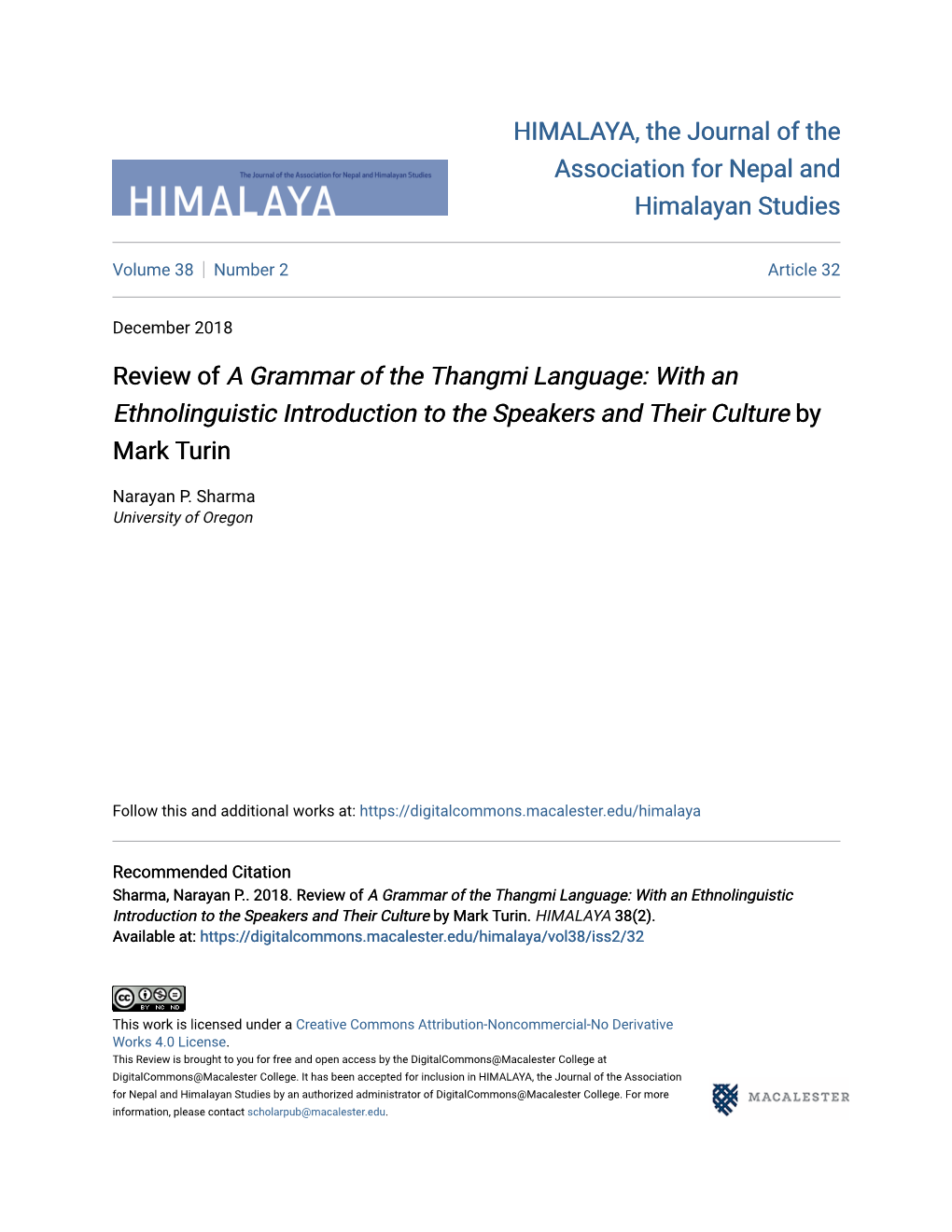 &lt;I&gt;A Grammar of the Thangmi Language