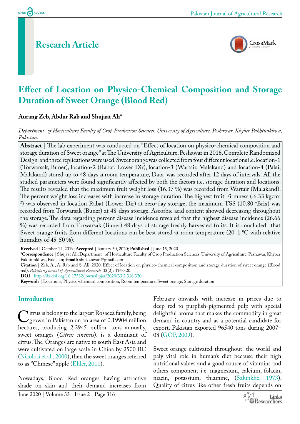 Research Article Effect of Location on Physico-Chemical