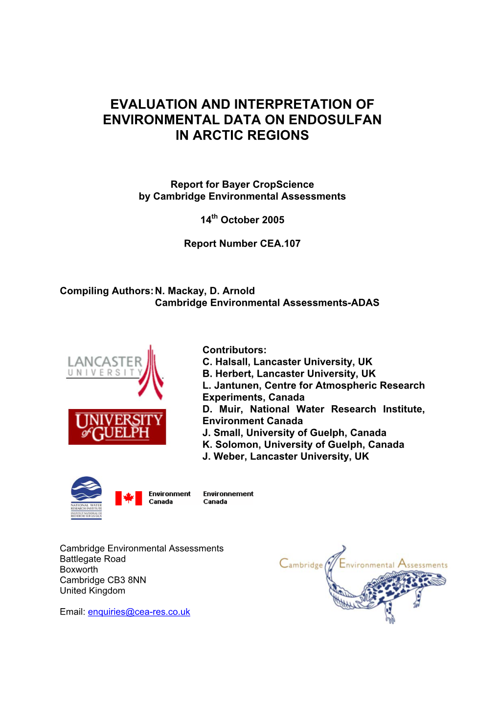 Evaluation and Interpretation of Environmental Data on Endosulfan in Arctic Regions