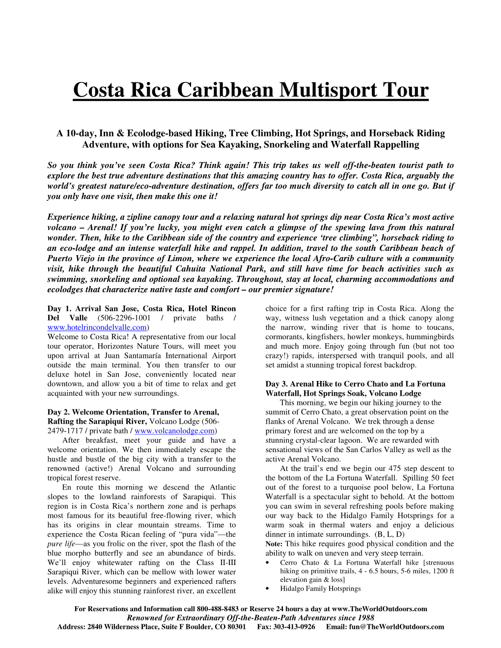 Costa Rica Caribbean Multisport Tour