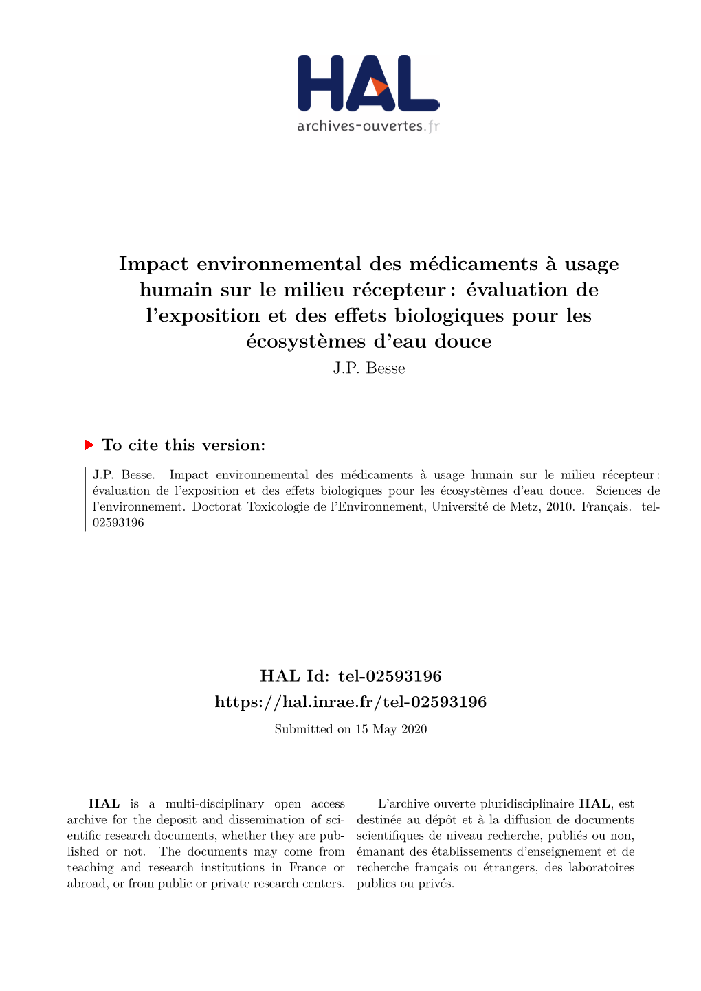 Impact Environnemental Des Médicaments À Usage