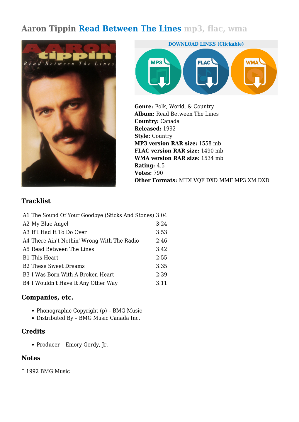 Aaron Tippin Read Between the Lines Mp3, Flac, Wma