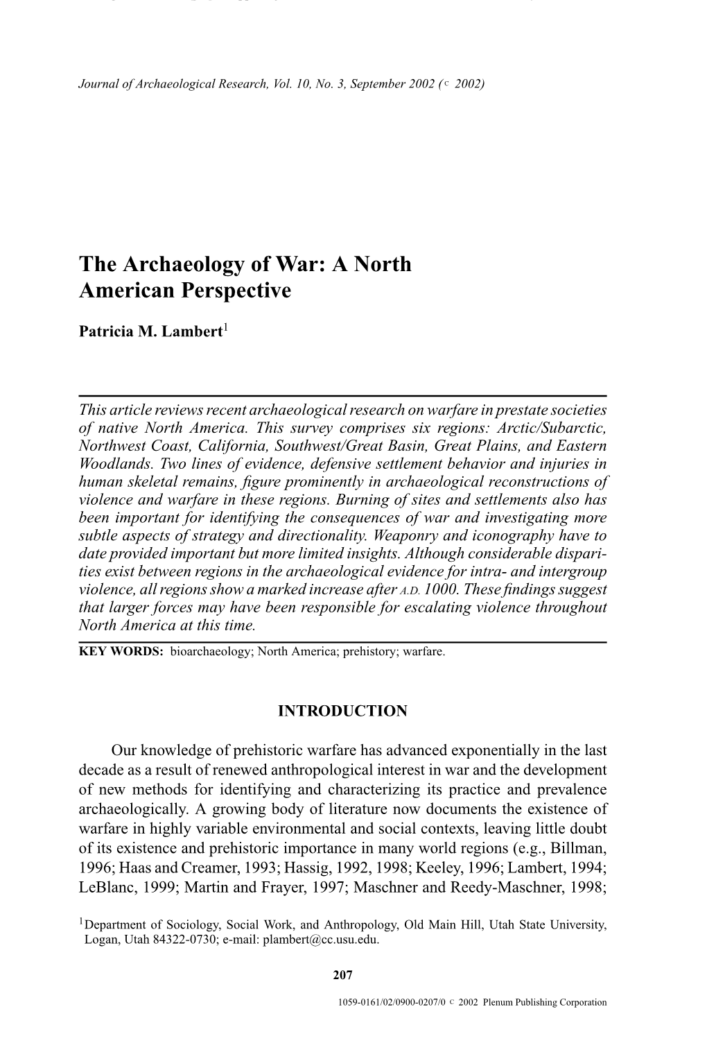 The Archaeology of War: a North American Perspective