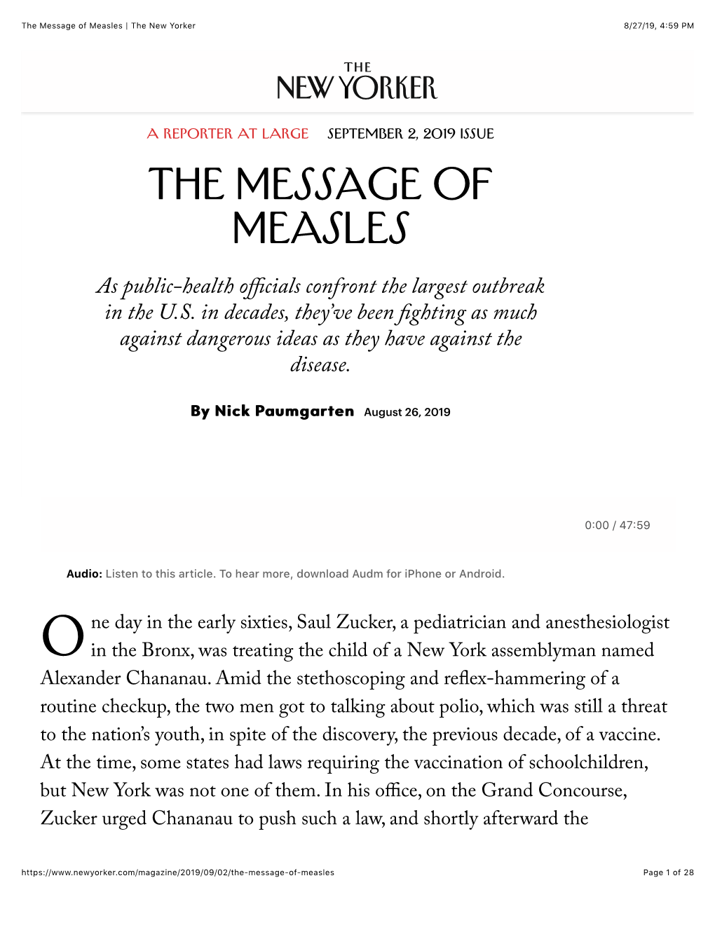 The Message of Measles | the New Yorker 8/27/19, 4�59 PM