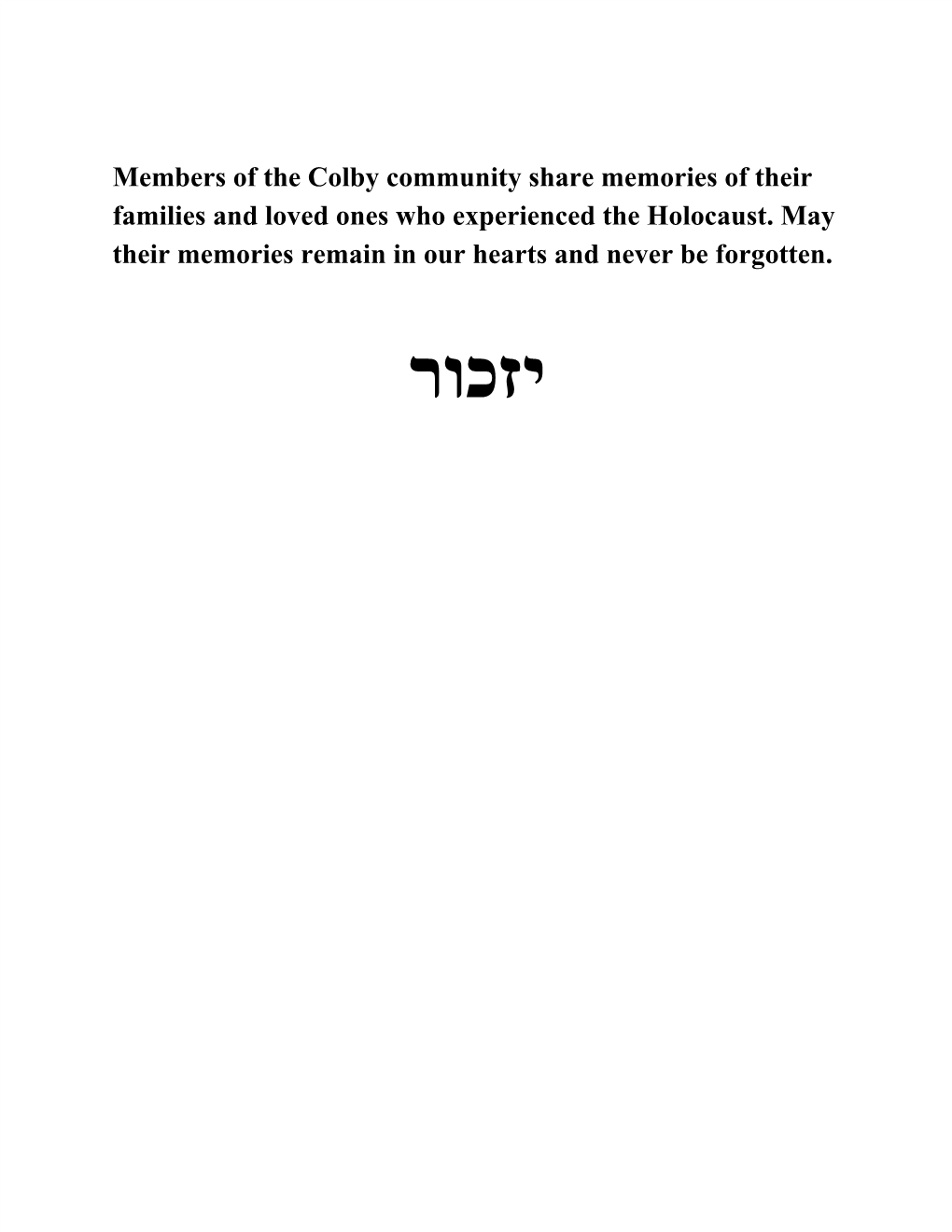 Yom Hashoah Stories from the Colby Community