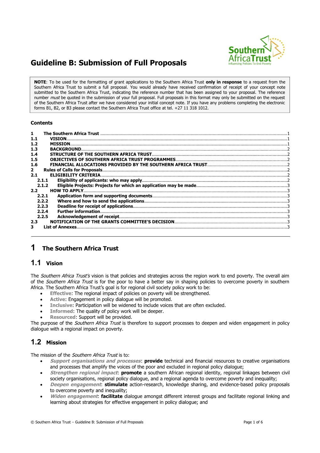 Guideline B: Submission of Full Proposals