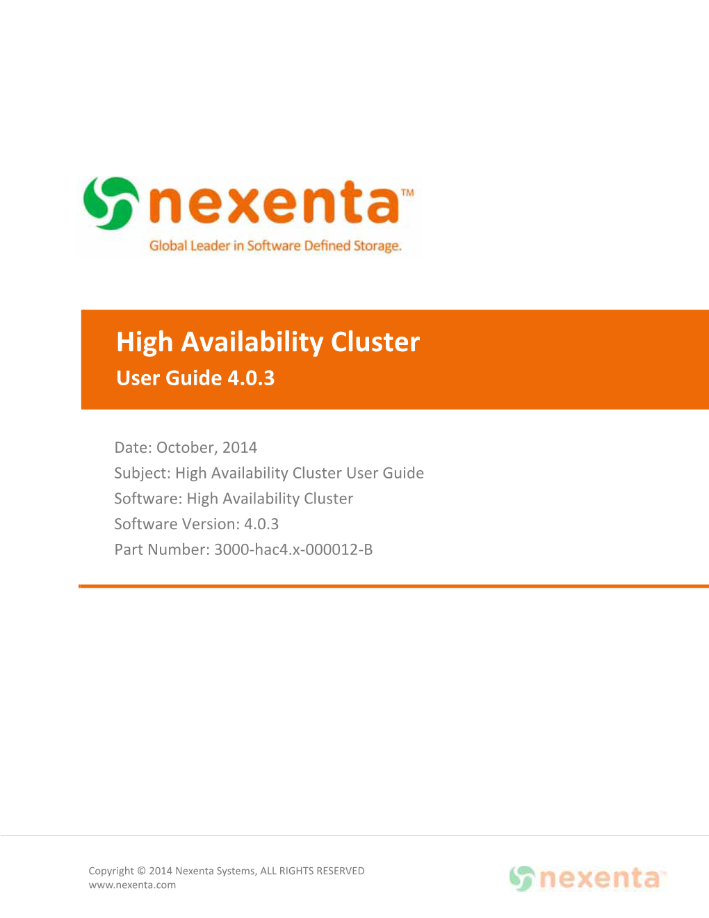 High Availability Cluster User Guide 4.0.3