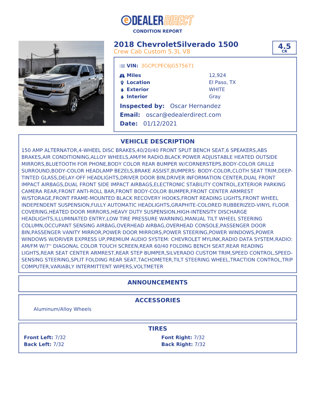2018 Chevroletsilverado 1500 4.5 Crew Cab Custom 5.3L V8 CR