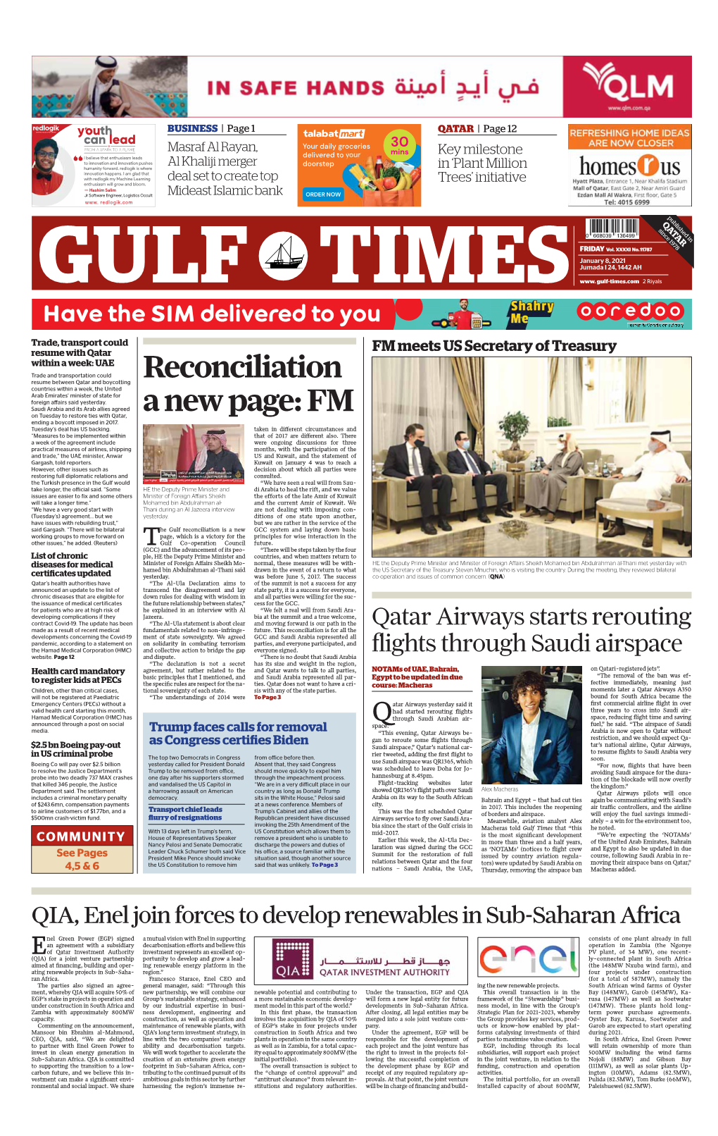 Reconciliation a New Page, Win for GCC: FM from Page 1 Professional Media, and It Must Be Is a Neighbouring Country and Has the State