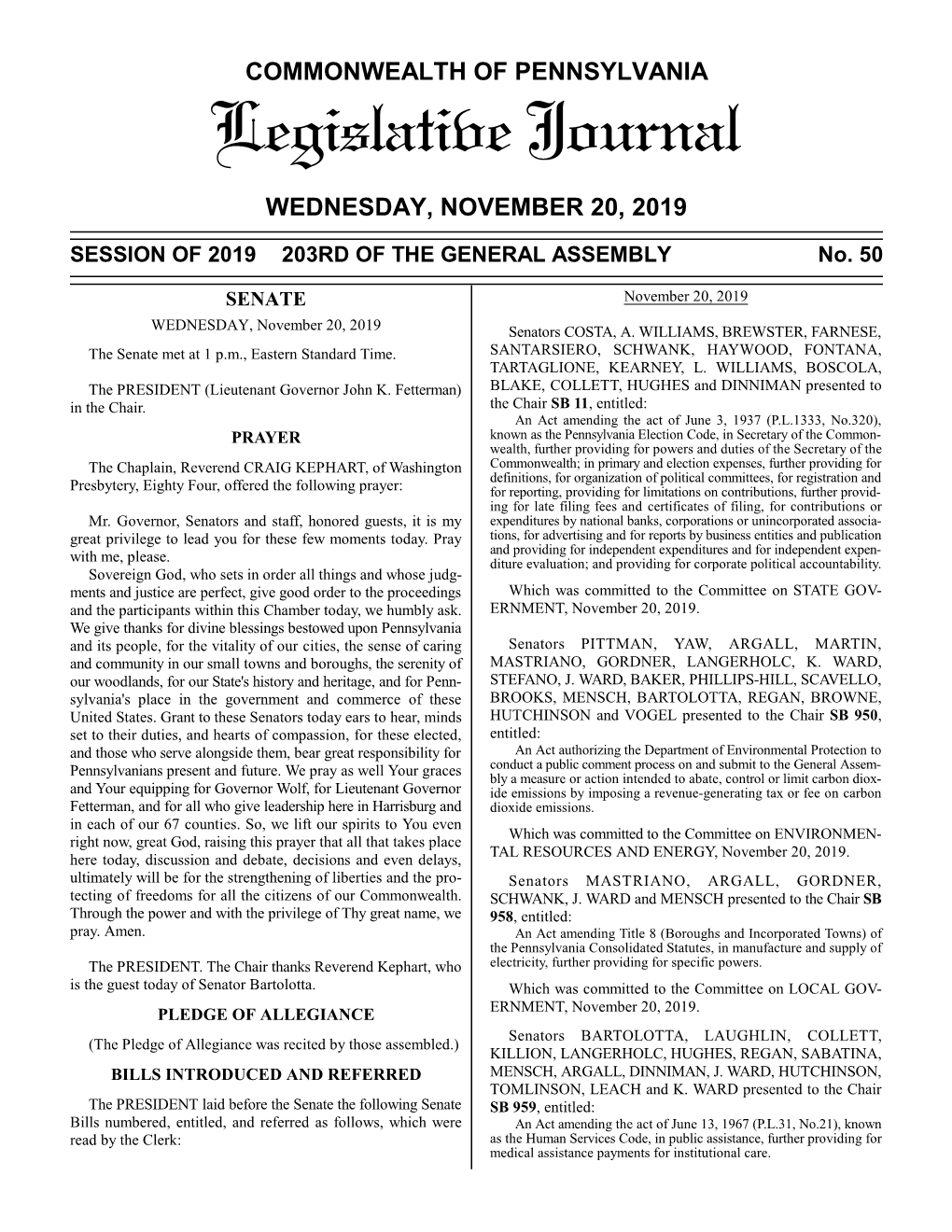 1120 LEGISLATIVE JOURNAL — SENATE NOVEMBER 20, Who Brought Forward Differing Views on an Approach to the Solu- HB 1542 (Pr