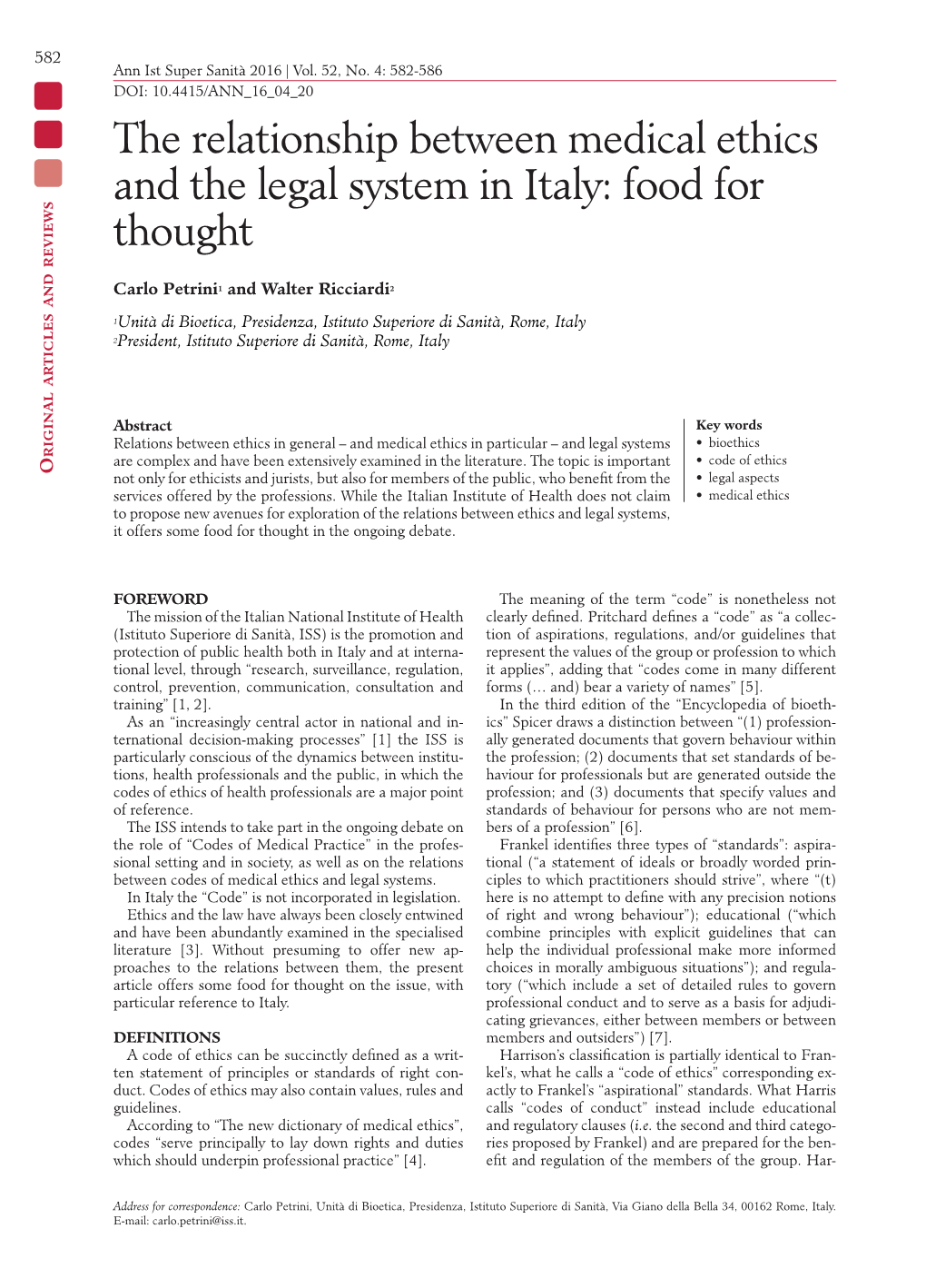 The Relationship Between Medical Ethics and the Legal System in Italy