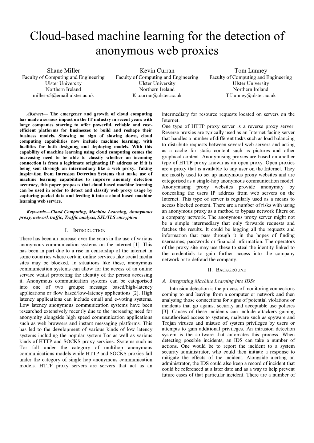 Cloud-Based Machine Learning for the Detection of Anonymous Web Proxies