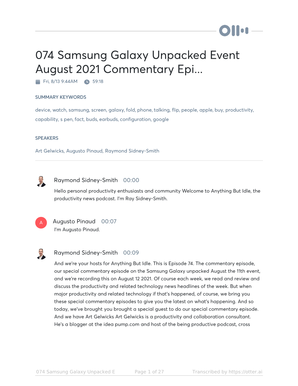 074 Samsung Galaxy Unpacked Event August 2021 Commentary Epi... Fri, 8/13 9:44AM 59:18